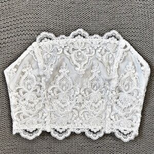 Topshop White Lace Embroidered Strapless Crop Top